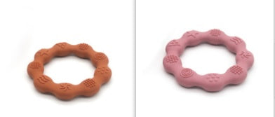 Silicone textured ring teether pair in orange and pink