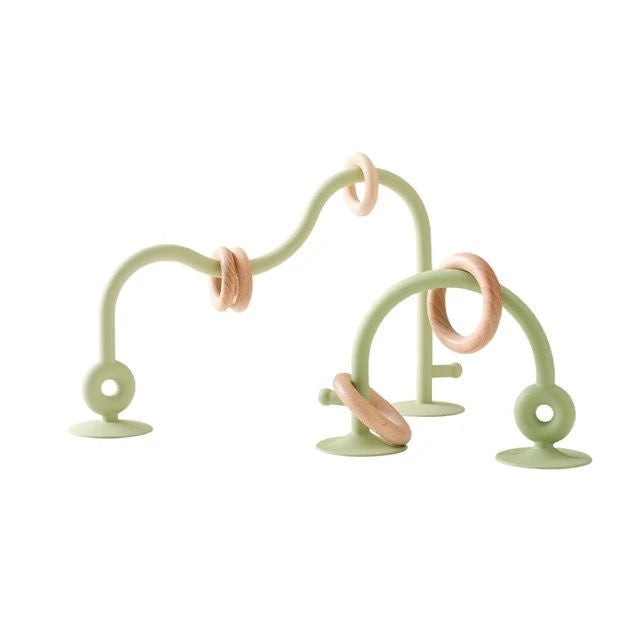 Olive green silicone suction arch with wooden rings