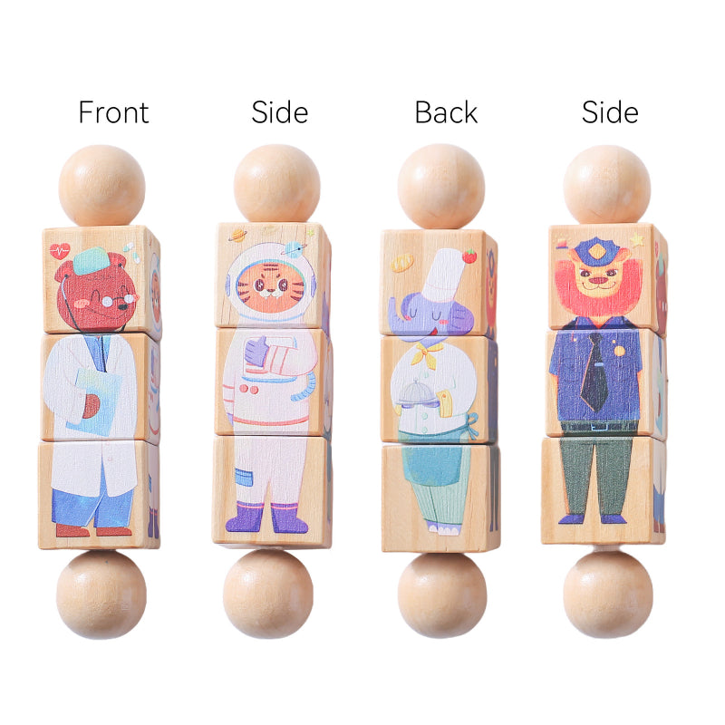 Wooden rotating puzzle, community helpers design, all four sides