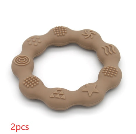 Silicone textured ring teether in khaki (set of 2)