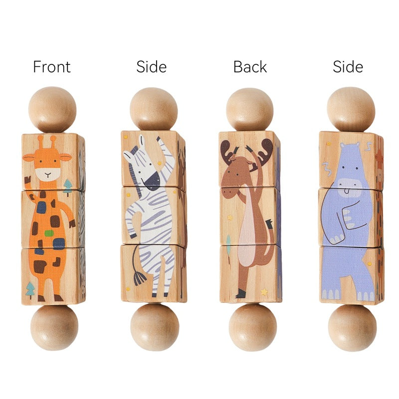 Wooden rotating puzzle, safari animals design, all four sides