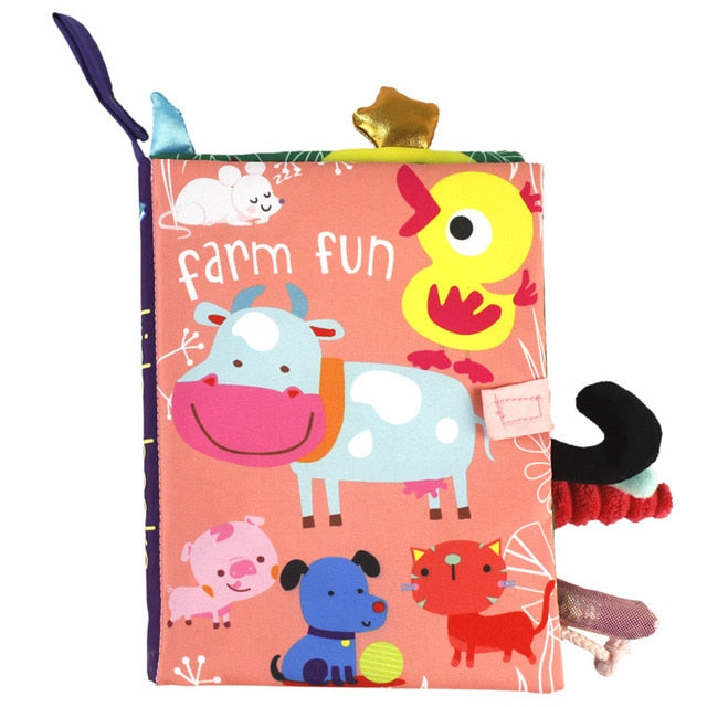 Crinkle cloth book with tails, farm theme
