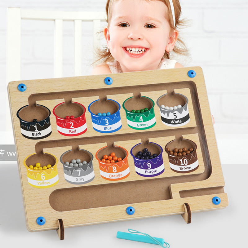 Magnetic color sorting bead board counting cups design with child