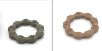 Silicone textured ring teether pair in sage green and khaki