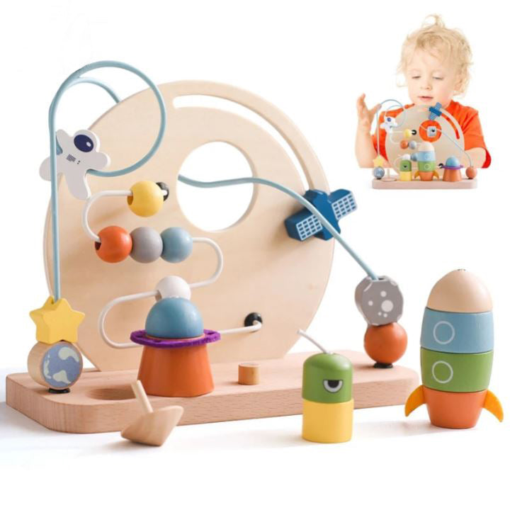 Discover the BabyLove Montessori Sensory Educational Toy, designed for children aged 0-3y, 3-6y, 6-12y, and 14+y.  This toy is crafted from high-quality wood and certified by CE for safety. With Montessori winding bead gameplay, it offers a delightful sensory experience for your child. Weighing 464g, it ensures safe and engaging play