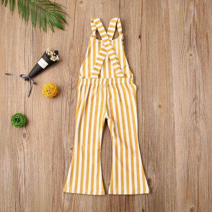 BabyLove Sleeveless Striped Romper at BubeBaby, perfect for baby girls from 0-5 years. Made from a comfy cotton-polyester blend, this versatile romper features a square collar, covered button closure, and short sleeves, ideal for all seasons. 