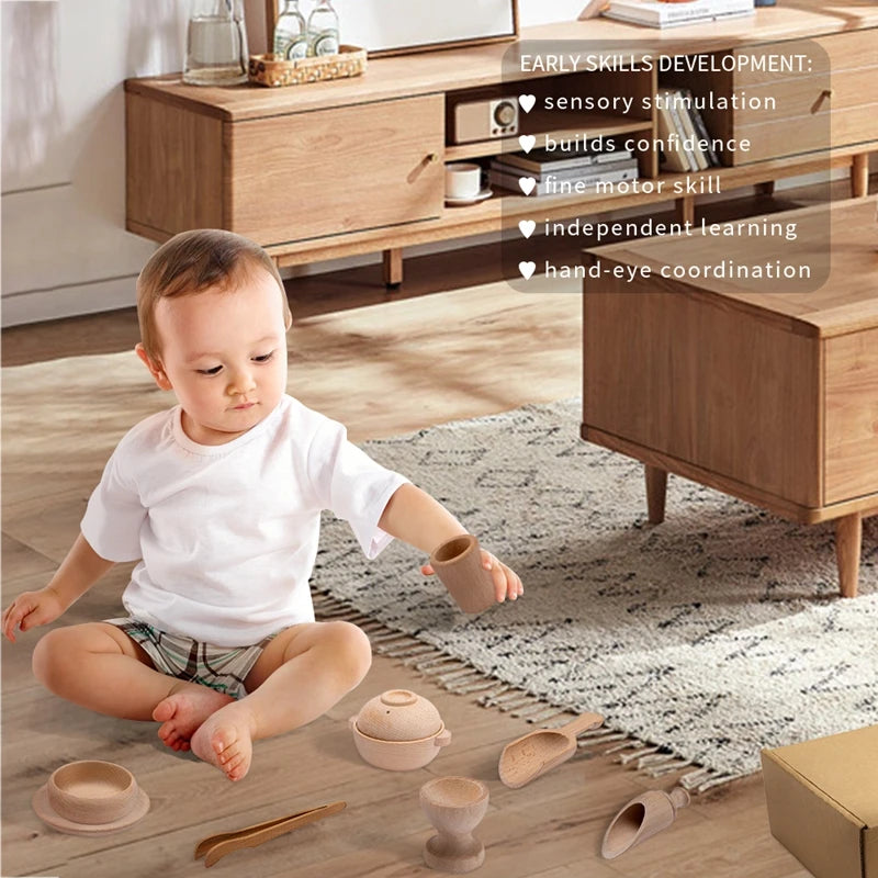 Discover our Babylove CE-certified Wooden Montessori Sand Play Set, ideal for children aged 3-14 years. Made from solid beech wood, this sensory play set includes sand and grain bowl holders, perfect for hands-on, organic learning. Unisex design, always use with adult supervision