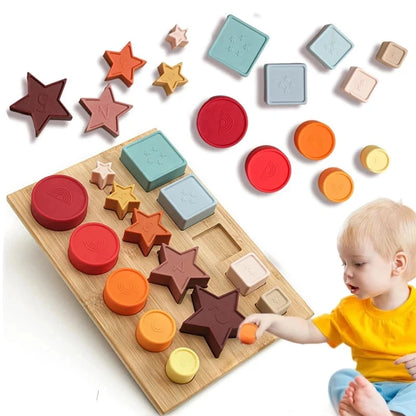 Discover our vibrant Silicone Puzzle/Shapes Puzzle/Stacking Blocks! Perfect for developing fine motor skills and cognitive abilities, this CE-certified toy is made from flexible, durable silicone. Engage your little one with colorful shapes and promote creativity through stacking fun! Safe, exciting, and designed for endless play!