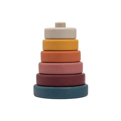 Colorful Bubebaby Babylove Soft Building Blocks and Silicone Block Teether. Unisex, CE-certified toys that enhance cognitive and sensory development, hand-eye coordination, and logical thinking in children. Includes 6pcs of blocks, a 3D folding tower, and a stacking game toy, made from high-quality silicone for fun and skill development