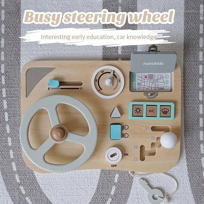 Explore the Bubebaby Wooden Montessori Car Driving Simulator, designed for ages 0-14+. This engaging toy features realistic car simulations and scene modeling, crafted to be smooth, wear-resistant, and safe for little hands. CE certified and perfect for enhancing playtime with a transportation theme