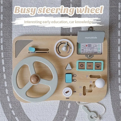 Explore the Bubebaby Wooden Montessori Car Driving Simulator, designed for ages 0-14+. This engaging toy features realistic car simulations and scene modeling, crafted to be smooth, wear-resistant, and safe for little hands. CE certified and perfect for enhancing playtime with a transportation theme