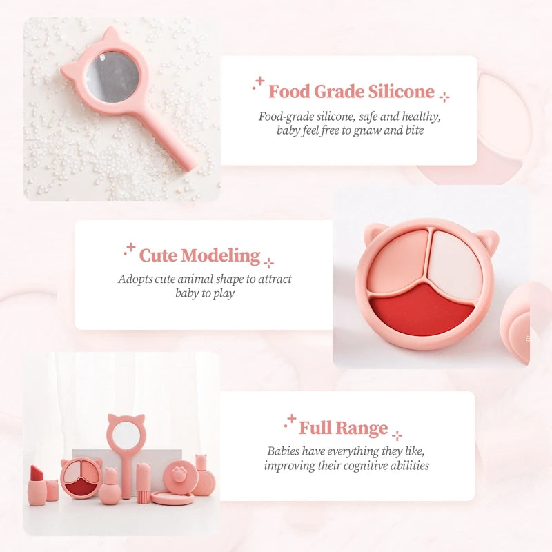 Discover our CE-certified silicone makeup cosmetics set, perfect for ages 3-6. Safe and chemical-free, this play set encourages creativity and imaginative play, allowing little ones to explore their style in a fun, secure way. Ideal for budding beauty enthusiasts babylove montessori