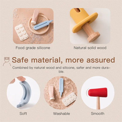 Babylove Bubebaby Montessori Doctor Set made from high-quality wood and silicone, suitable for children aged 3-14 years. The set includes various medical tools, designed to enhance developmental play