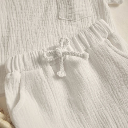 Shop our Stylish and comfortable outfits from Bubebaby, designed for children aged 0-6 years. Perfect for summer, these unisex sets are made from high-quality cotton linen and polyester, ensuring breathability and comfort. Features include a classic O-neck collar, regular short sleeves, and a pullover closure.