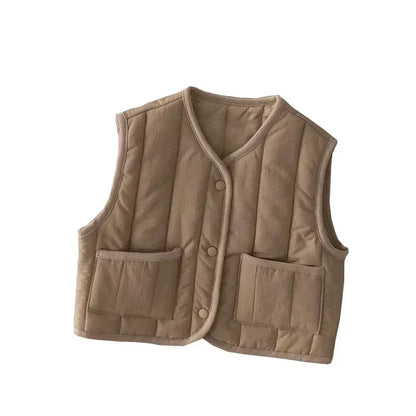 a cozy BabyLove by Bubebaby padded waistcoat, featuring soft, warm fabric and a cute design. Perfect for keeping your little one comfortable and stylish during cooler weather