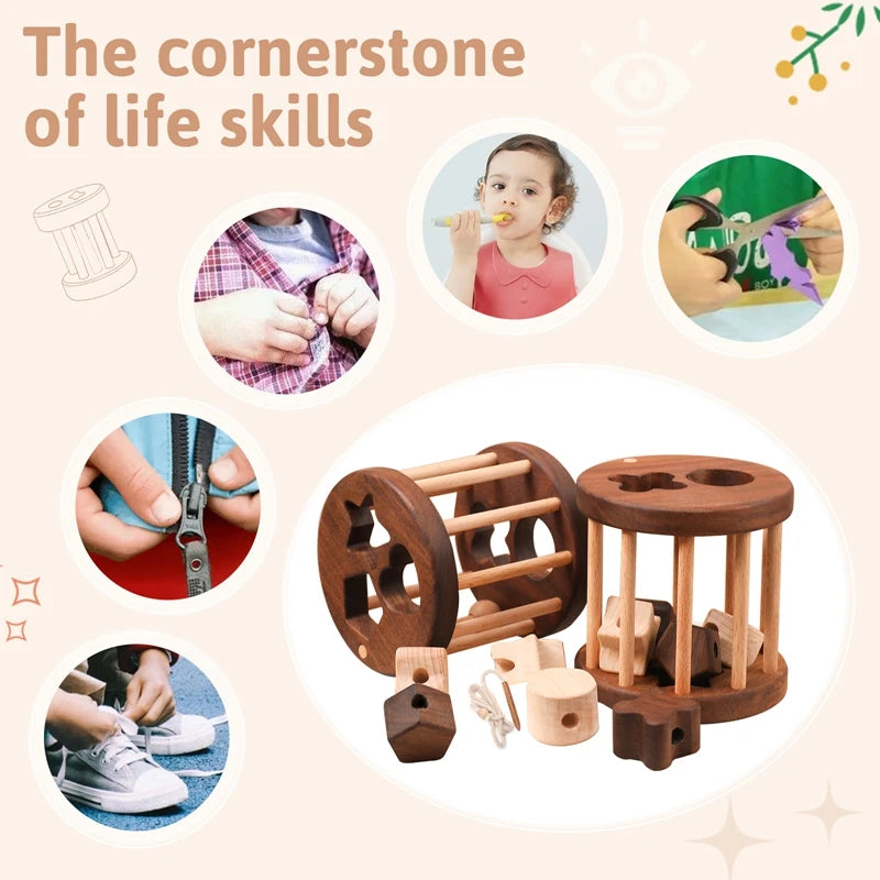 Wooden shape sorter shown with everyday fine motor skills