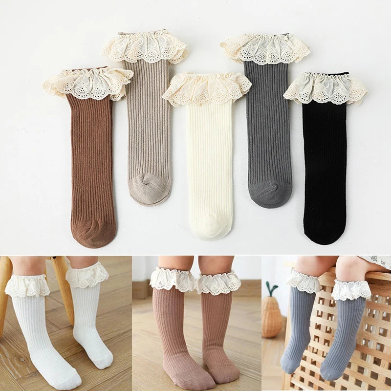 Bubebaby Babylove socks, perfect for all occasions. Made from cotton and polyester, these breathable comfortable, and skin-friendly socks are made with a solid pastoral style  featuring a ruffled frill finish