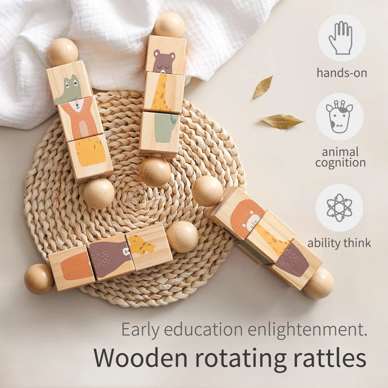 Wooden Montessori Hand Held Rattle, designed for sensory exploration and motor skill development at BubeBaby