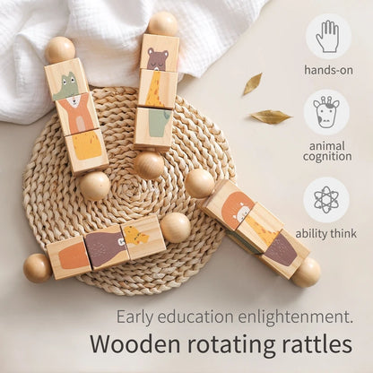 Wooden Montessori Hand Held Rattle, designed for sensory exploration and motor skill development at BubeBaby