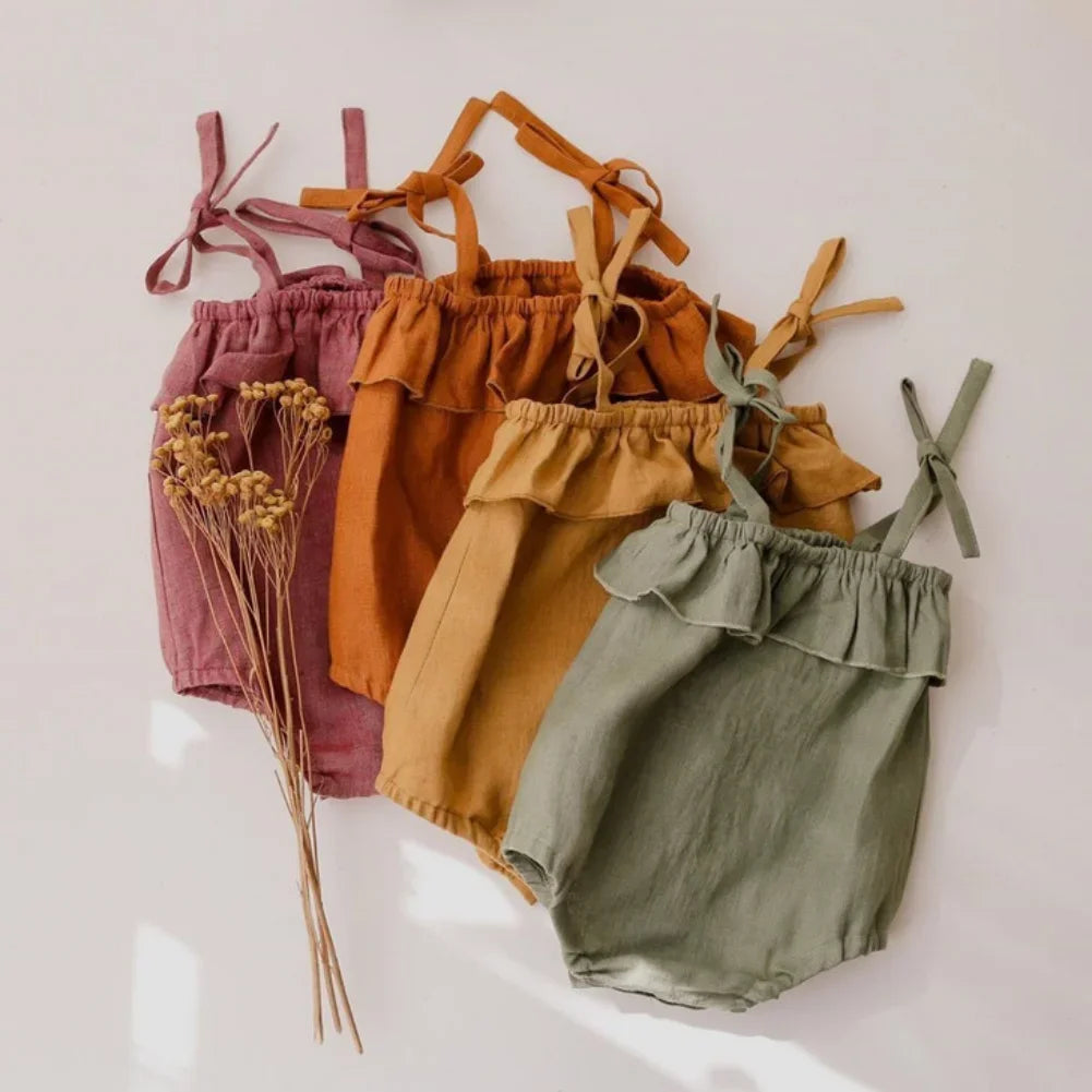 Shop the BabyLove Summer Romper at BubeBaby! A sleeveless, solid-colored romper with a ruffled bust . Made from 100% cotton, it's available for ages 0-24 months. Fits true to size and is perfect for summer. Choose the right size based on age and measurements for a comfortable fit