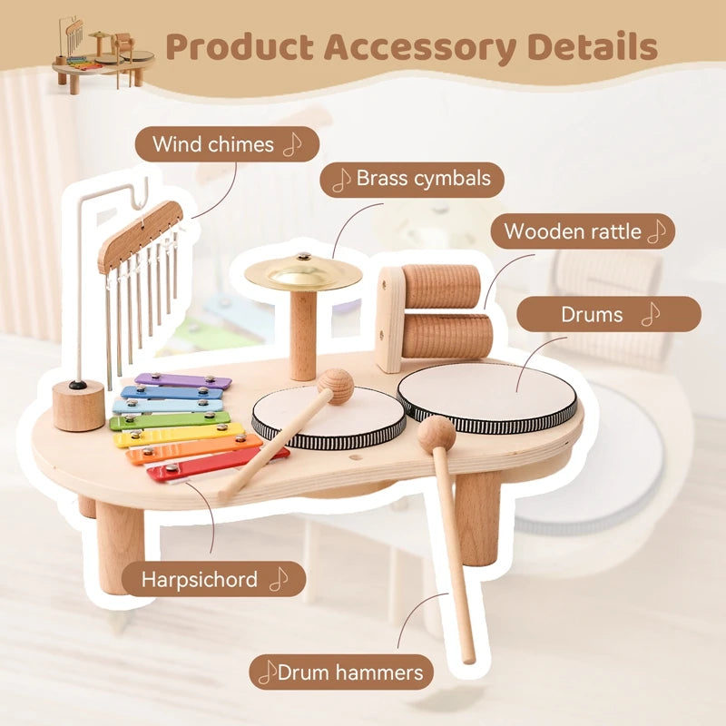 Discover the Bubebaby Montessori Music Table, an educational and non-electric musical instrument designed for children ages 0-14+. This table features engaging musical elements. Lightweight at 1.23kg and measuring 41.2X24.7X9.5cm, it's perfect for young learners seeking fun and educational play