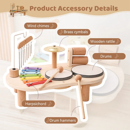 Discover the Bubebaby Montessori Music Table, an educational and non-electric musical instrument designed for children ages 0-14+. This table features engaging musical elements. Lightweight at 1.23kg and measuring 41.2X24.7X9.5cm, it's perfect for young learners seeking fun and educational play