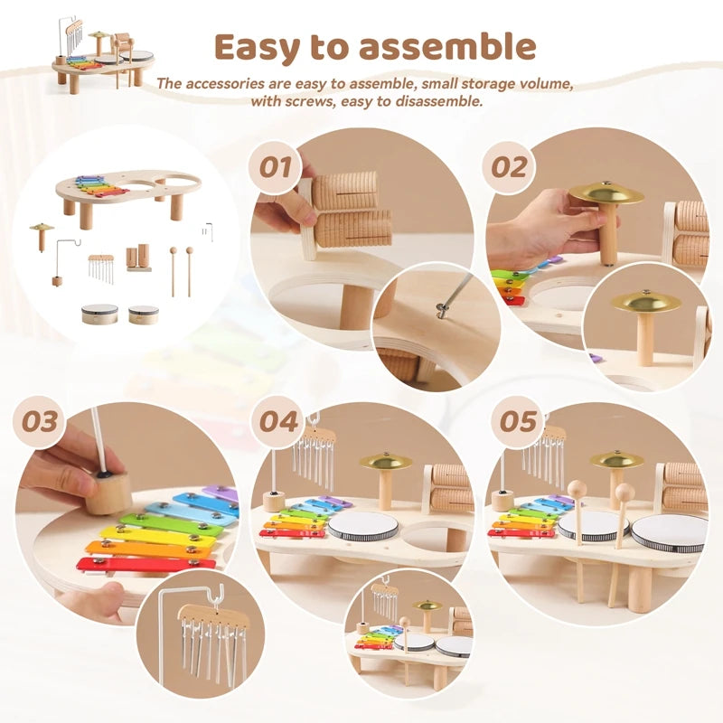 Discover the Bubebaby Montessori Music Table, an educational and non-electric musical instrument designed for children ages 0-14+. This table features engaging musical elements. Lightweight at 1.23kg and measuring 41.2X24.7X9.5cm, it's perfect for young learners seeking fun and educational play