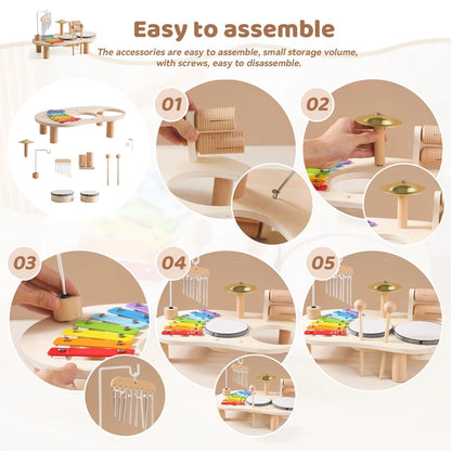 Discover the Bubebaby Montessori Music Table, an educational and non-electric musical instrument designed for children ages 0-14+. This table features engaging musical elements. Lightweight at 1.23kg and measuring 41.2X24.7X9.5cm, it's perfect for young learners seeking fun and educational play