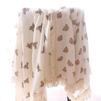 Nursery Muslin Throw Bears at BubeBaby. This unisex throw is made from soft, breathable cotton muslin, perfect for babies. Ideal for snuggling and keeping cozy, it’s designed for comfort and style. Shop now for a versatile, high-quality addition to your nursery essentials