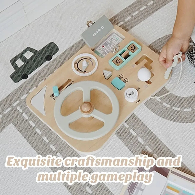 Explore the Bubebaby Wooden Montessori Car Driving Simulator, designed for ages 0-14+. This engaging toy features realistic car simulations and scene modeling, crafted to be smooth, wear-resistant, and safe for little hands. CE certified and perfect for enhancing playtime with a transportation theme