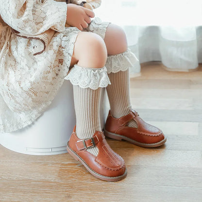 Bubebaby Babylove socks, perfect for all occasions. Made from cotton and polyester, these breathable comfortable, and skin-friendly socks are made with a solid pastoral style  featuring a ruffled frill finish