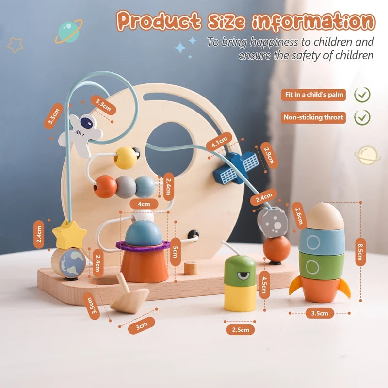Discover the BabyLove Montessori Sensory Educational Toy, designed for children aged 0-3y, 3-6y, 6-12y, and 14+y.  This toy is crafted from high-quality wood and certified by CE for safety. With Montessori winding bead gameplay, it offers a delightful sensory experience for your child. Weighing 464g, it ensures safe and engaging play