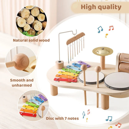 Discover the Bubebaby Montessori Music Table, an educational and non-electric musical instrument designed for children ages 0-14+. This table features engaging musical elements. Lightweight at 1.23kg and measuring 41.2X24.7X9.5cm, it's perfect for young learners seeking fun and educational play