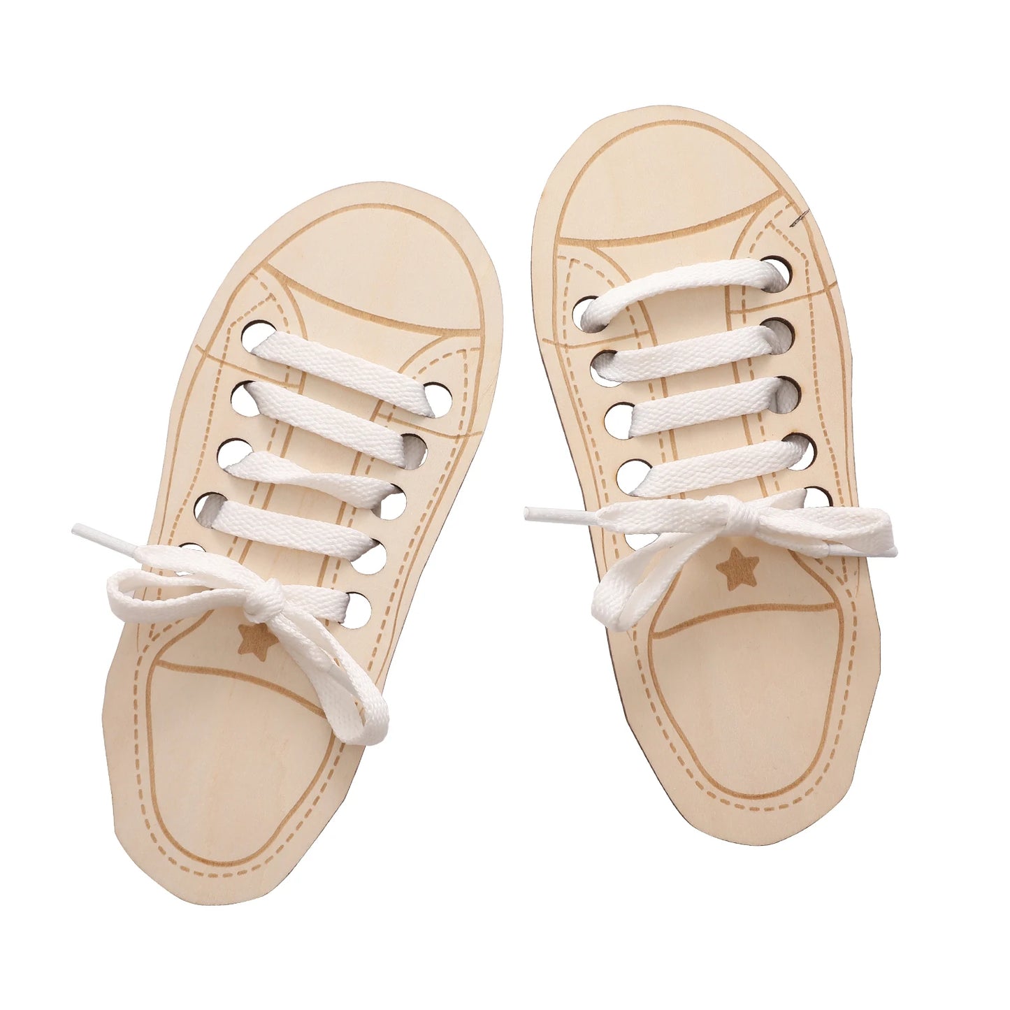 Montessori Wooden Shoe Thread Toy designed for fine motor skills and imaginative play at BubeBaby