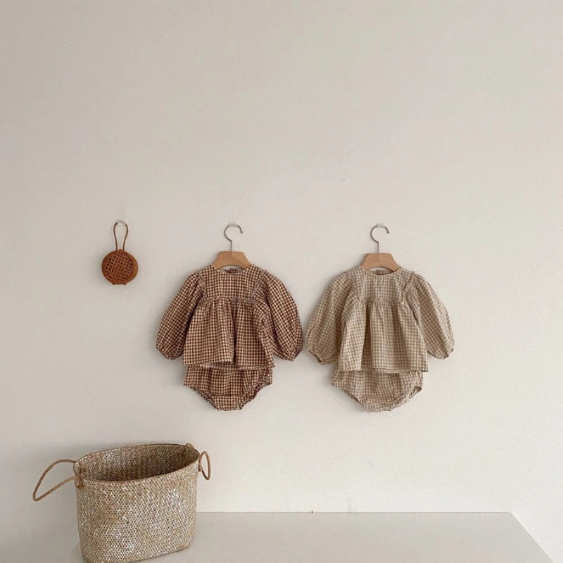 A boho inspired festive 2 piece matching set from Bubebaby BabyLove, featuring tranquil calming colors suitable for babies perfect for holiday celebrations
