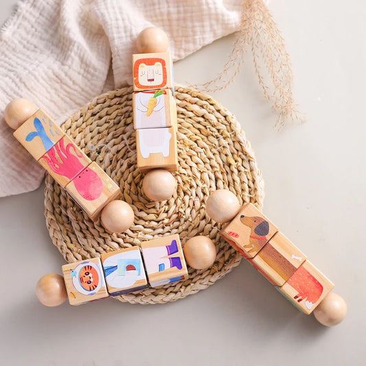 Wooden Montessori Hand Held Rattle, designed for sensory exploration and motor skill development at BubeBaby