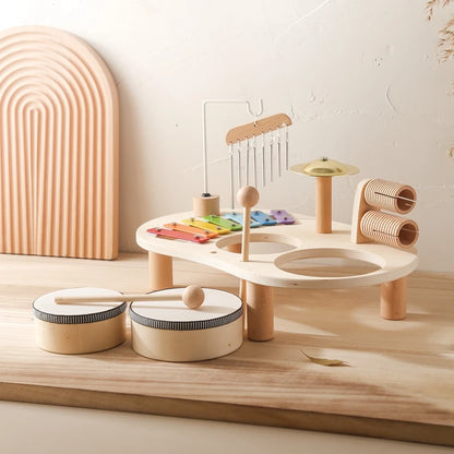 Discover the Bubebaby Montessori Music Table, an educational and non-electric musical instrument designed for children ages 0-14+. This table features engaging musical elements. Lightweight at 1.23kg and measuring 41.2X24.7X9.5cm, it's perfect for young learners seeking fun and educational play