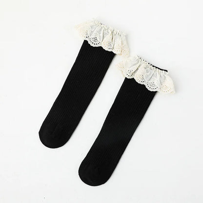 Bubebaby Babylove socks, perfect for all occasions. Made from cotton and polyester, these breathable comfortable, and skin-friendly socks are made with a solid pastoral style  featuring a ruffled frill finish