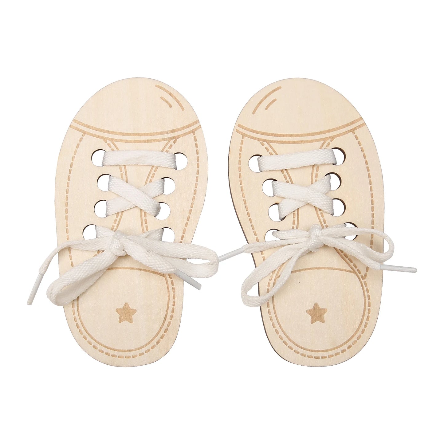 Montessori Wooden Shoe Thread Toy designed for fine motor skills and imaginative play at BubeBaby