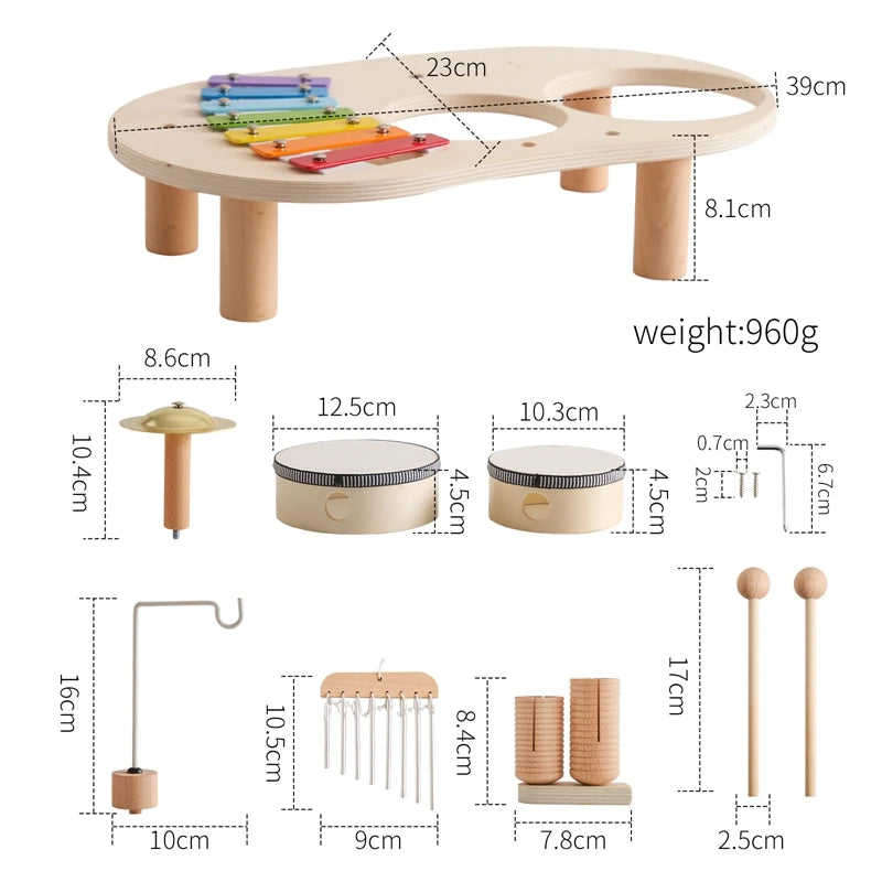 Discover the Bubebaby Montessori Music Table, an educational and non-electric musical instrument designed for children ages 0-14+. This table features engaging musical elements. Lightweight at 1.23kg and measuring 41.2X24.7X9.5cm, it's perfect for young learners seeking fun and educational play