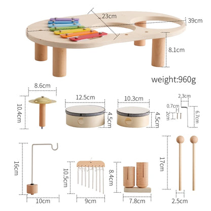 Discover the Bubebaby Montessori Music Table, an educational and non-electric musical instrument designed for children ages 0-14+. This table features engaging musical elements. Lightweight at 1.23kg and measuring 41.2X24.7X9.5cm, it's perfect for young learners seeking fun and educational play