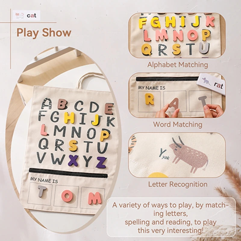 Three ways to play with the ABC canvas board: letter matching, word matching and recognition
