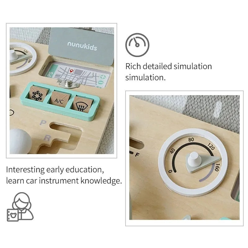 Explore the Bubebaby Wooden Montessori Car Driving Simulator, designed for ages 0-14+. This engaging toy features realistic car simulations and scene modeling, crafted to be smooth, wear-resistant, and safe for little hands. CE certified and perfect for enhancing playtime with a transportation theme