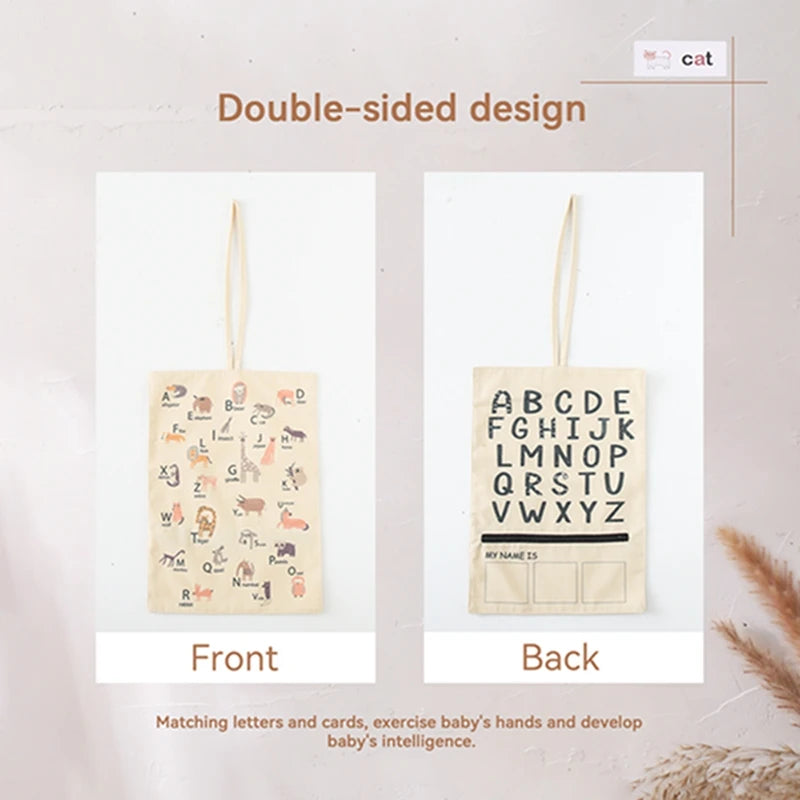 Front alphabet side and back animal side of the ABC canvas bag