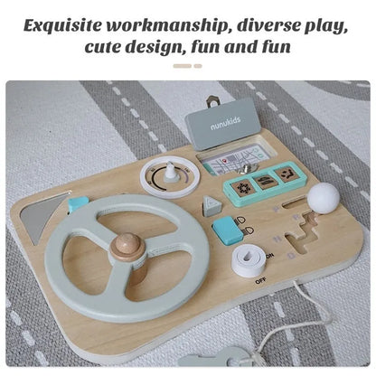 Explore the Bubebaby Wooden Montessori Car Driving Simulator, designed for ages 0-14+. This engaging toy features realistic car simulations and scene modeling, crafted to be smooth, wear-resistant, and safe for little hands. CE certified and perfect for enhancing playtime with a transportation theme