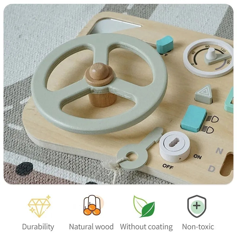 Explore the Bubebaby Wooden Montessori Car Driving Simulator, designed for ages 0-14+. This engaging toy features realistic car simulations and scene modeling, crafted to be smooth, wear-resistant, and safe for little hands. CE certified and perfect for enhancing playtime with a transportation theme