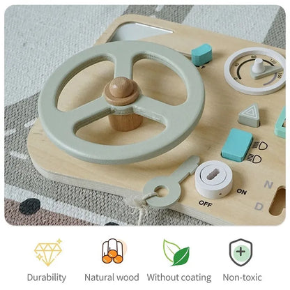 Explore the Bubebaby Wooden Montessori Car Driving Simulator, designed for ages 0-14+. This engaging toy features realistic car simulations and scene modeling, crafted to be smooth, wear-resistant, and safe for little hands. CE certified and perfect for enhancing playtime with a transportation theme