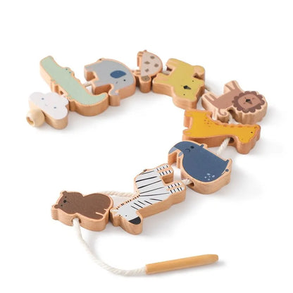 Montessori Wooden Animal Thread Toy designed for fine motor skills and imaginative play at BubeBaby