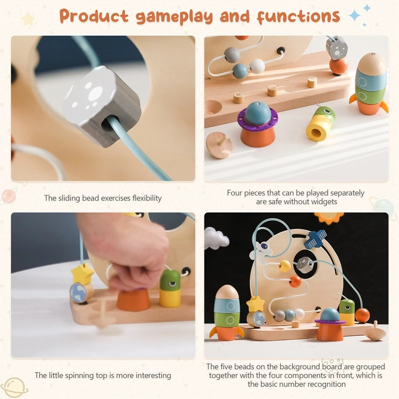 Discover the BabyLove Montessori Sensory Educational Toy, designed for children aged 0-3y, 3-6y, 6-12y, and 14+y.  This toy is crafted from high-quality wood and certified by CE for safety. With Montessori winding bead gameplay, it offers a delightful sensory experience for your child. Weighing 464g, it ensures safe and engaging play