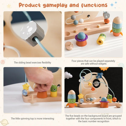 Discover the BabyLove Montessori Sensory Educational Toy, designed for children aged 0-3y, 3-6y, 6-12y, and 14+y.  This toy is crafted from high-quality wood and certified by CE for safety. With Montessori winding bead gameplay, it offers a delightful sensory experience for your child. Weighing 464g, it ensures safe and engaging play